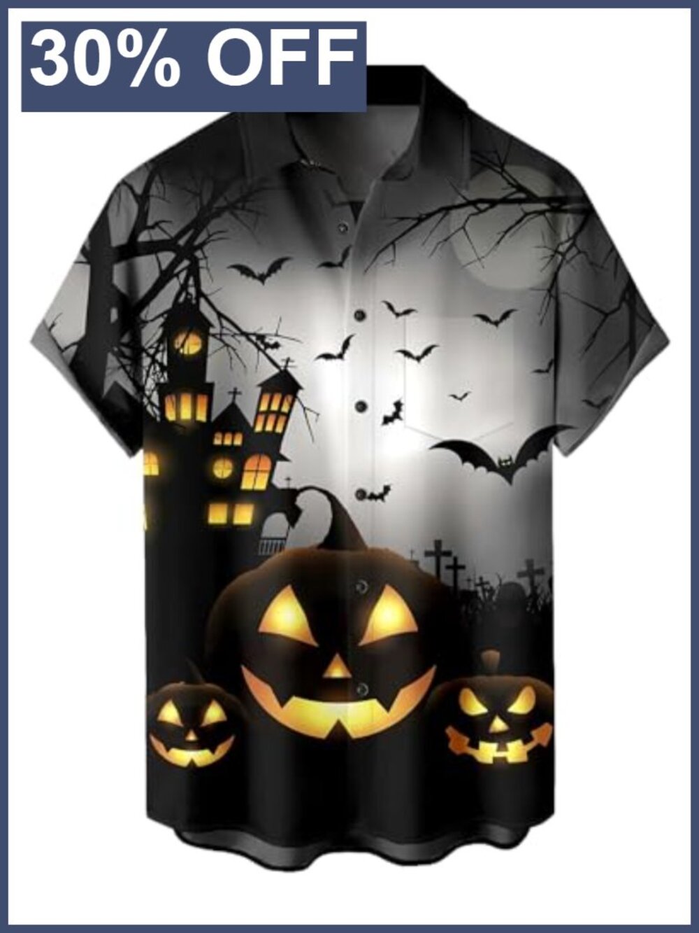 Men's Halloween Pumpkin Hawaiian Button Down Short Sleeve Casual Shirt